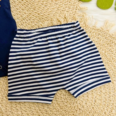 Conj. Body Leãozinho e Short Listrado - Marinho